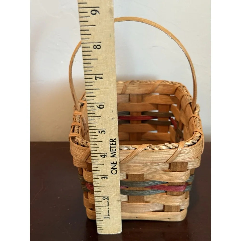 Hand Crafted Woven Double Wine Basket 3 Tone Wood With Handle Signed Dated 2006